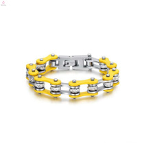 Factory price yellow plated biker bracelets for men, mens designer cycling id bracelet jewelry